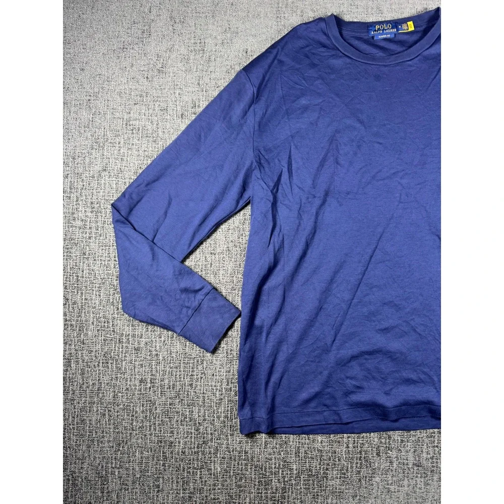 Polo Ralph Lauren Mens Long Sleeve T-Shirt Navy Blue Classic Fit Pony Logo M